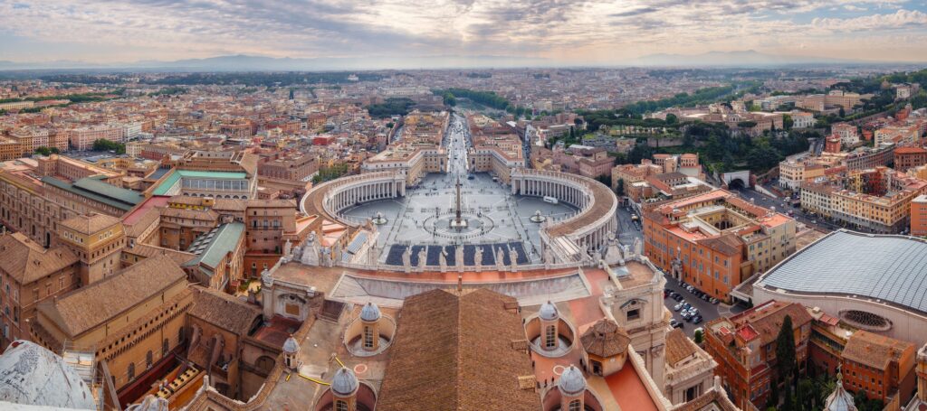 Panoramic view from St Peters basilica in Vatican, Rome